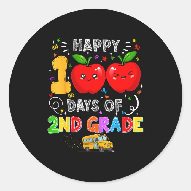 Sticker Rond 100th Days Of 2nd Grade 100 Days Toddler Girl  (Devant)