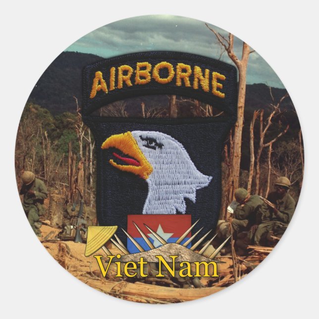 Sticker Rond 101e division aéroportée vietnam vétérinaires auto (Devant)