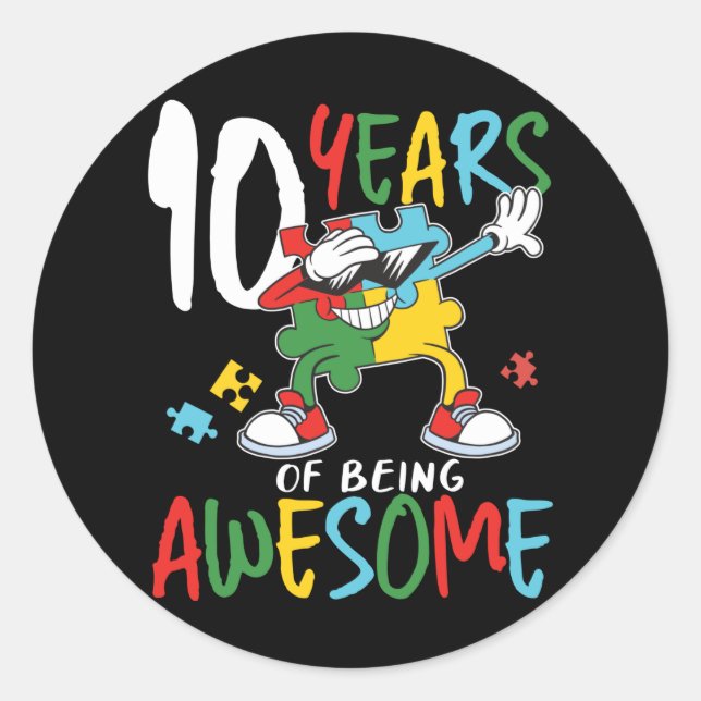 Sticker Rond 10 Anniversaire Garçon Ou Sensibilisation sur l'au (Devant)