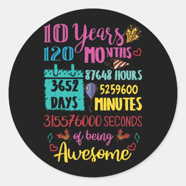 Sticker Rond 10 Ans 120 Mois Anniversaire (Devant)