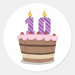 Sticker Rond 10 ans sur le gâteau d'anniversaire