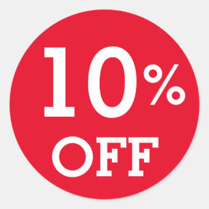 Sticker Rond 10% Dix pour cent de réduction vente blanc rouge