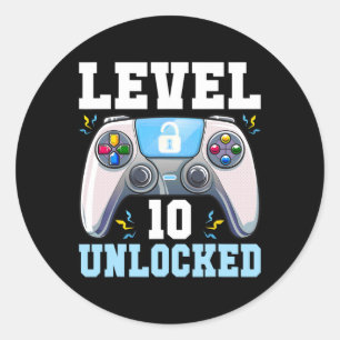 Sticker Rond 10 Jeu vidéo déverrouillé 10e Anniversaire Gamer B
