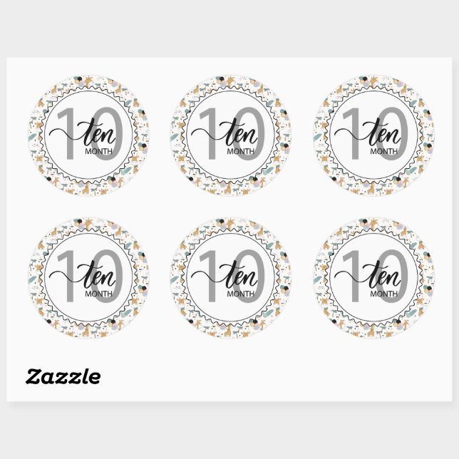 Sticker Rond 10 Mois Jalon Bébé Giraffes et Ballons (Feuille)