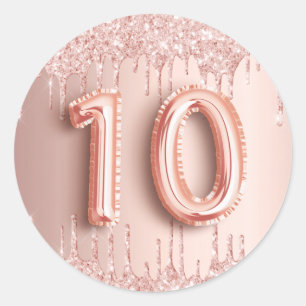 Sticker Rond 10e anniversaire blush rose parties scintillant or