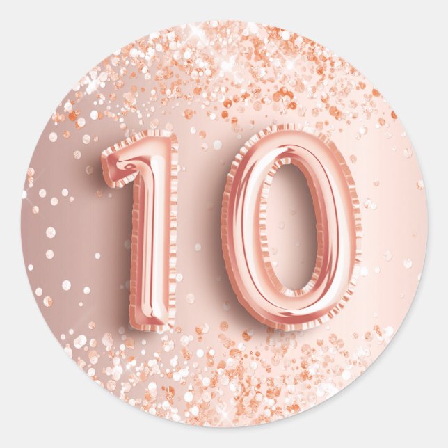 Sticker Rond 10e anniversaire blush rose parties scintillant or (Devant)