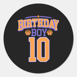 Sticker Rond 10e anniversaire Boy Basketball Lover 10 ans Bd