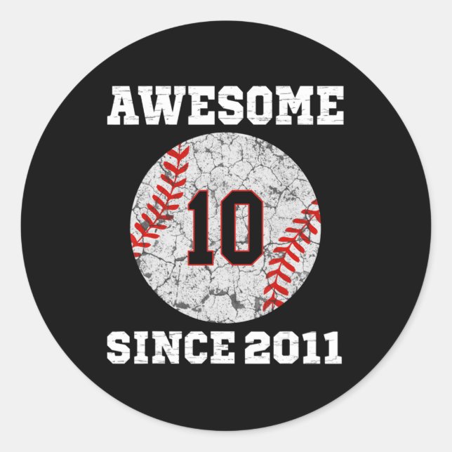 Sticker Rond 10e Anniversaire de baseball Lover Cadeau 10 Ans V (Devant)