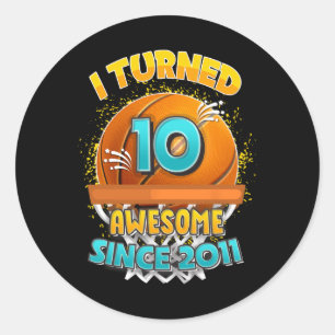 Sticker Rond 10e anniversaire de basket-ball J'ai tourné 10 ans