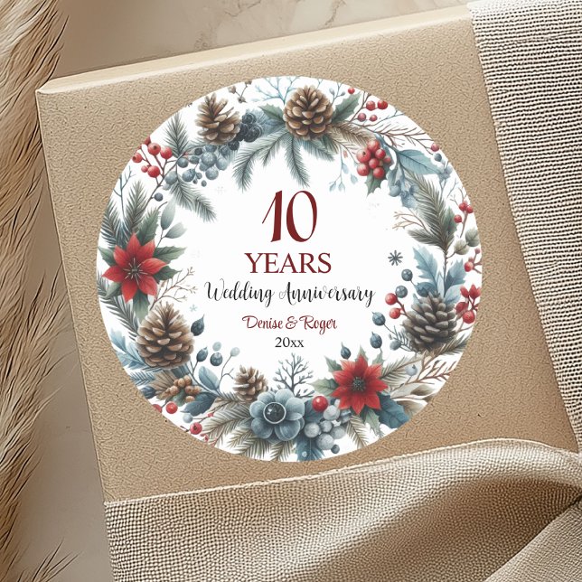 Sticker Rond 10e anniversaire de Mariage Tin Elégant hiver (Créateur téléchargé)