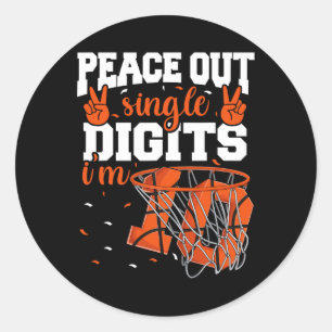 Sticker Rond 10e Anniversaire Garçons Basketball Paix Out Singl