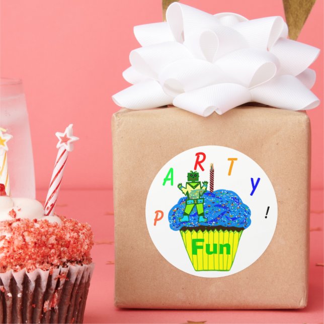 Sticker Rond 10e anniversaire Green Boy Robot et Stars de vaiss (Fête)