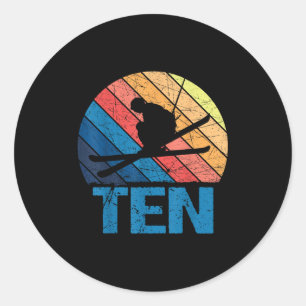Sticker Rond 10e anniversaire Retro Ski Ski 10 ans Garçons Gi