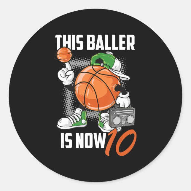 Sticker Rond 10e Birthday Basketball Leyer Funny 10 Years Old (Devant)