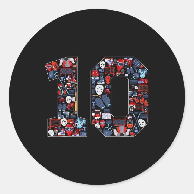Sticker Rond 10th Birthday Ice Hockey Themed 10 Year Old Party  (Devant)
