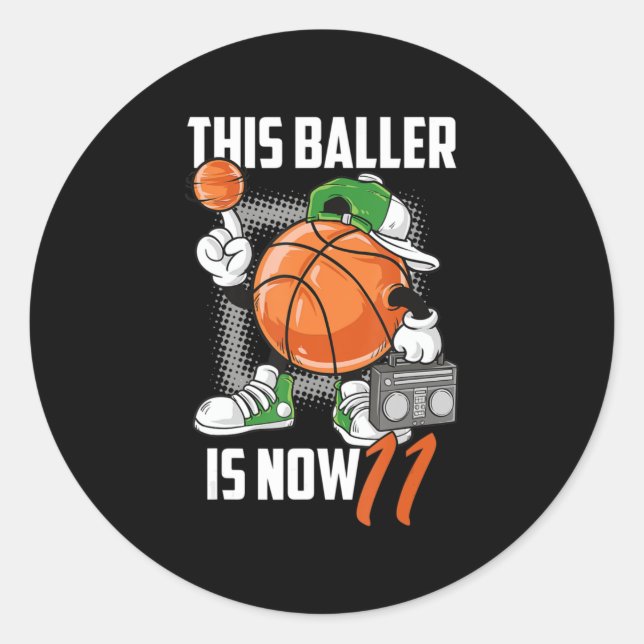 Sticker Rond 11e Anniversaire Joueur de Basketball Funny 11 ans (Devant)