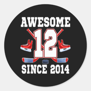Sticker Rond 12 Ans Incroyable Depuis 2014 Hockey Thème Anniver