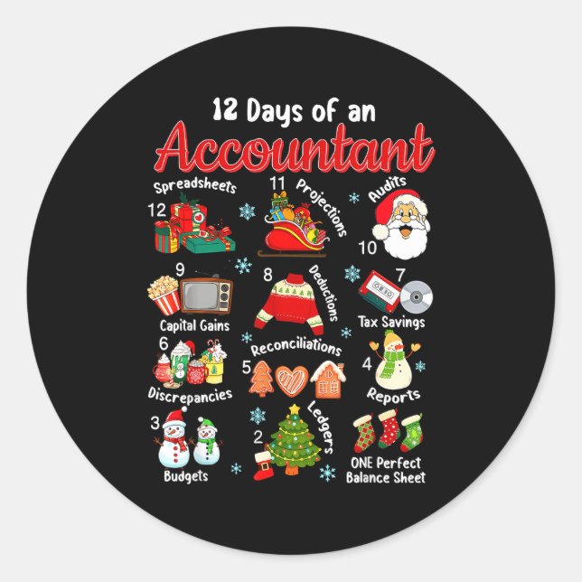 Sticker Rond 12 Days Of Accountant Christmas Accounting Major M (Devant)
