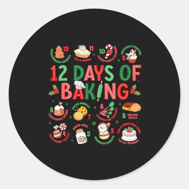 Sticker Rond 12 Days Of Baking Baker Christmas Cook Chef Baking (Devant)