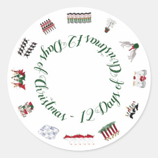 Sticker Rond 12 Days of Christmas in a Circle of Red and Green