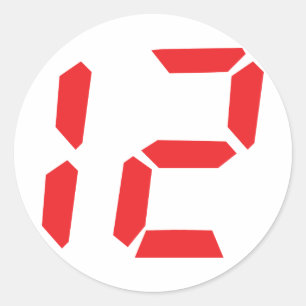 Sticker Rond 12 douze réveil rouge numéro numérique