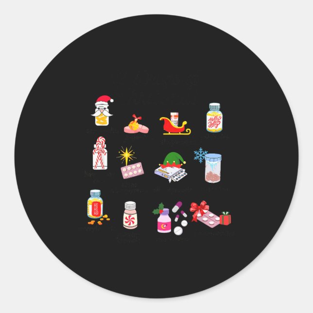 Sticker Rond 12 Drugs Of Christmas Nurse Pharmacy Technician Ph (Devant)