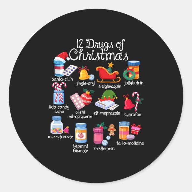 Sticker Rond 12 Drugs Of Christmas Pharmacist Technician Pharma (Devant)