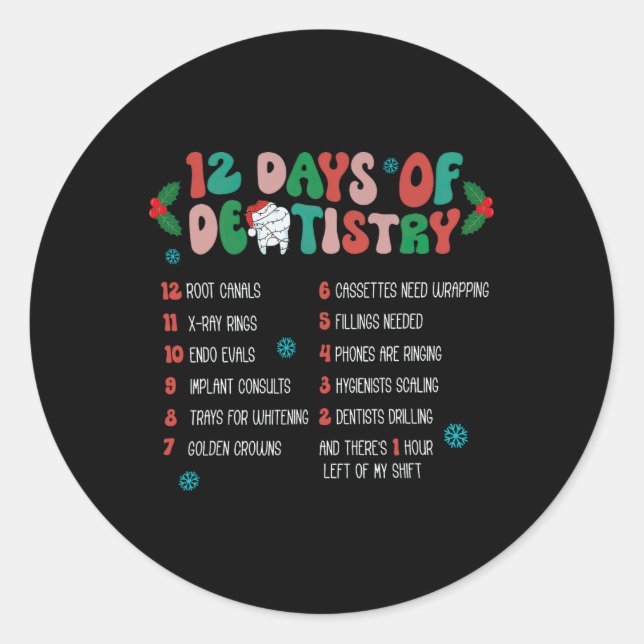 Sticker Rond 12 Jour De Dentistesse Noël Dentiste Dentaire Hygi (Devant)
