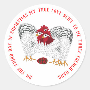 Sticker Rond 12 Jours de Noël 3 poules françaises