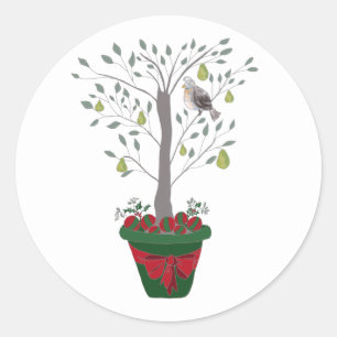 Sticker Rond 12 jours de perdrix de Noël dans un poirier