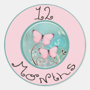 Sticker Rond 12 Mois Jalon papillon