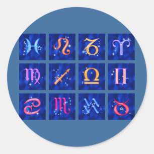 Sticker Rond 12 Signes zodiaques et constellations