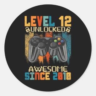 Sticker Rond 12e Anniversaire Niveau 12 Déverrouillé Awesome 20