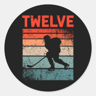 Sticker Rond 12e anniversaire Retro Hockey sur glace 12 ans Boy