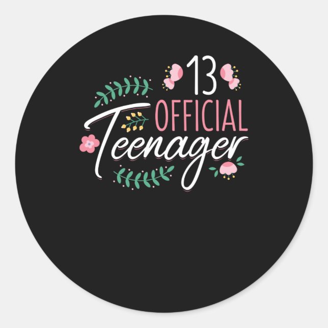 Sticker Rond 13 Cadeau Officiel Adolescent Filles Anniversaire (Devant)