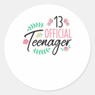 Sticker Rond 13 Cadeau Officiel Adolescent Filles Anniversaire