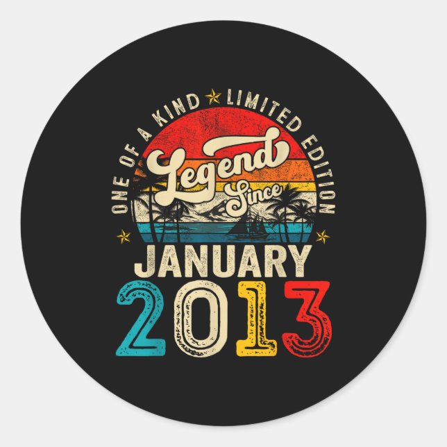 Sticker Rond 13 Year Old Legend Since January 2013 13th Birthda (Devant)