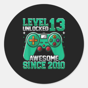 Sticker Rond 13e anniversaire garçon niveau 13 déverrouillé inc