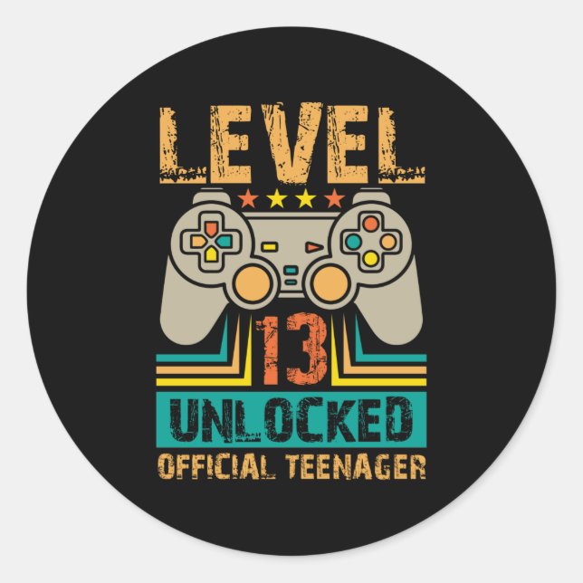Sticker Rond 13e anniversaire Gift Boys Niveau 13 déverrouillé  (Devant)