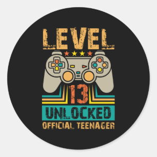 Sticker Rond 13e anniversaire Gift Boys Niveau 13 déverrouillé 