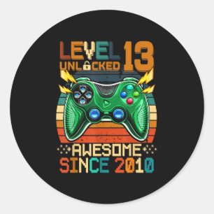 Sticker Rond 13e anniversaire Gift Boys Niveau 13 déverrouillé 