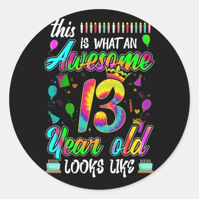 Sticker Rond 13ème anniversaire Awesome 13 ans Il semble (Devant)