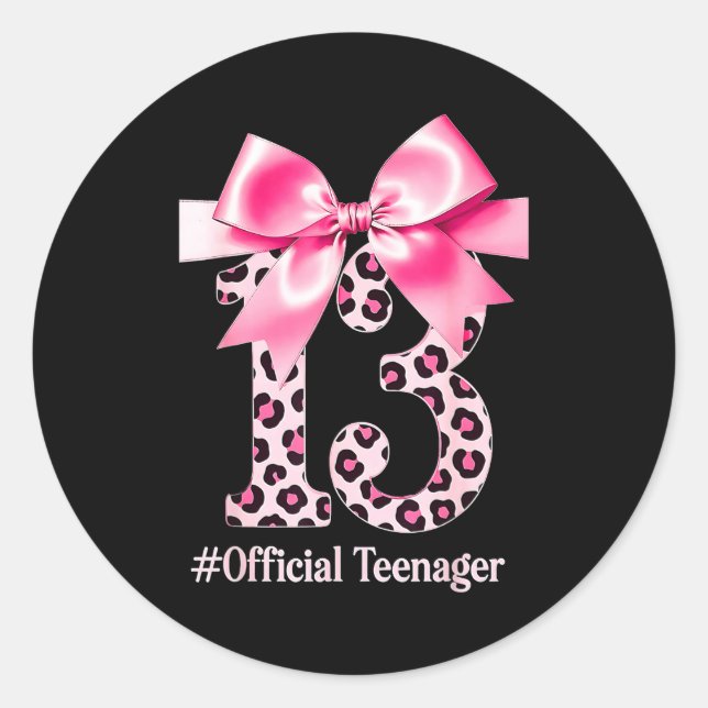 Sticker Rond 13th Birthday Girl Nk Coquette Bow Leopard 13 Year (Devant)