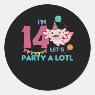 Sticker Rond 14e anniversaire Axolotl Quinze ans Axolotls