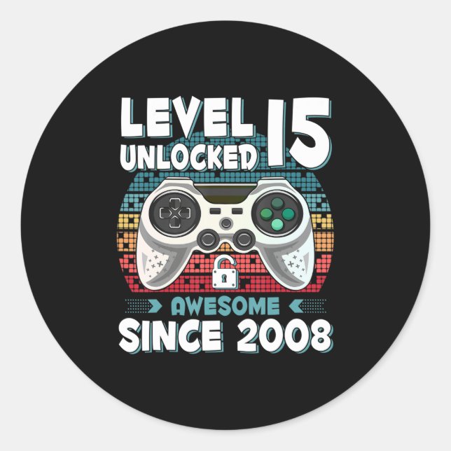 Sticker Rond 15ans Anniversaire Fils garçon Jeu amusant 15e 15  (Devant)