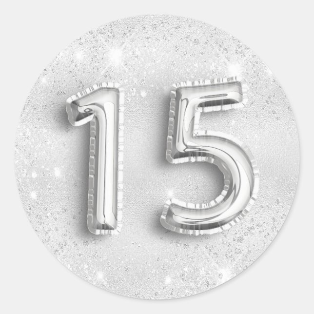 Sticker Rond 15e anniversaire argent parties scintillant numéro (Devant)