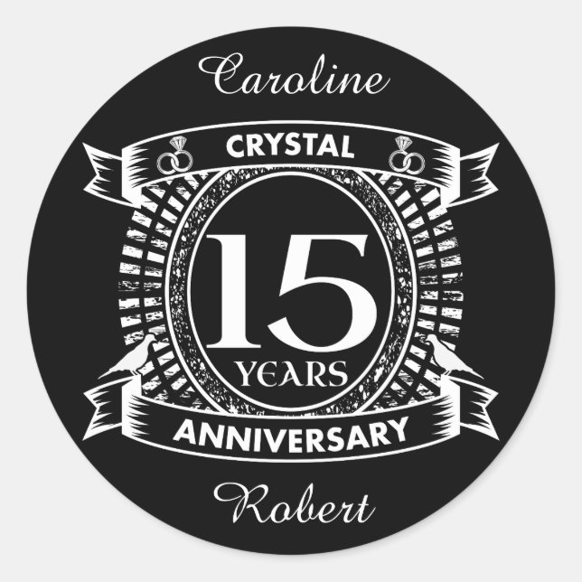 Sticker Rond 15E anniversaire du mariage noir et blanc (Devant)