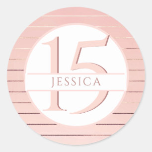 Sticker Rond 15e anniversaire (ou autre), Pink Gold Stripes
