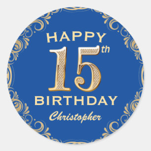 Sticker Rond 15e anniversaire Parties scintillant bleue et or c