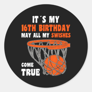 Sticker Rond 16 ans Joyeux 16e anniversaire Basketball 16e Bi